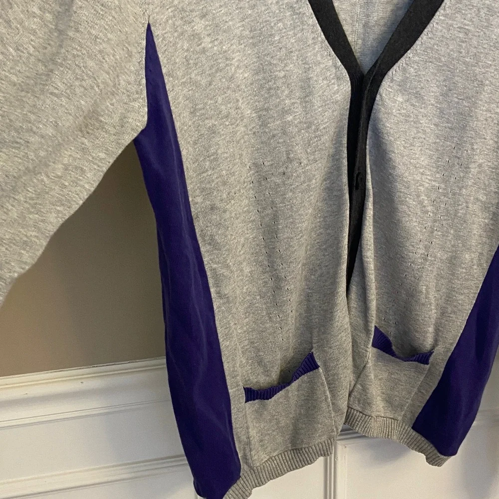 NWOT 21 Men Gray Cardigan‎ with Purple and Black Details- XL